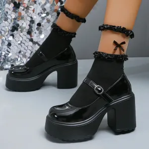 Hnzxzm Y2K Chunky Platform Pumps Women Punk Style Thick Heels Mary Jane Shoes Woman Plus Size Buckle Strap Gothic Shoes