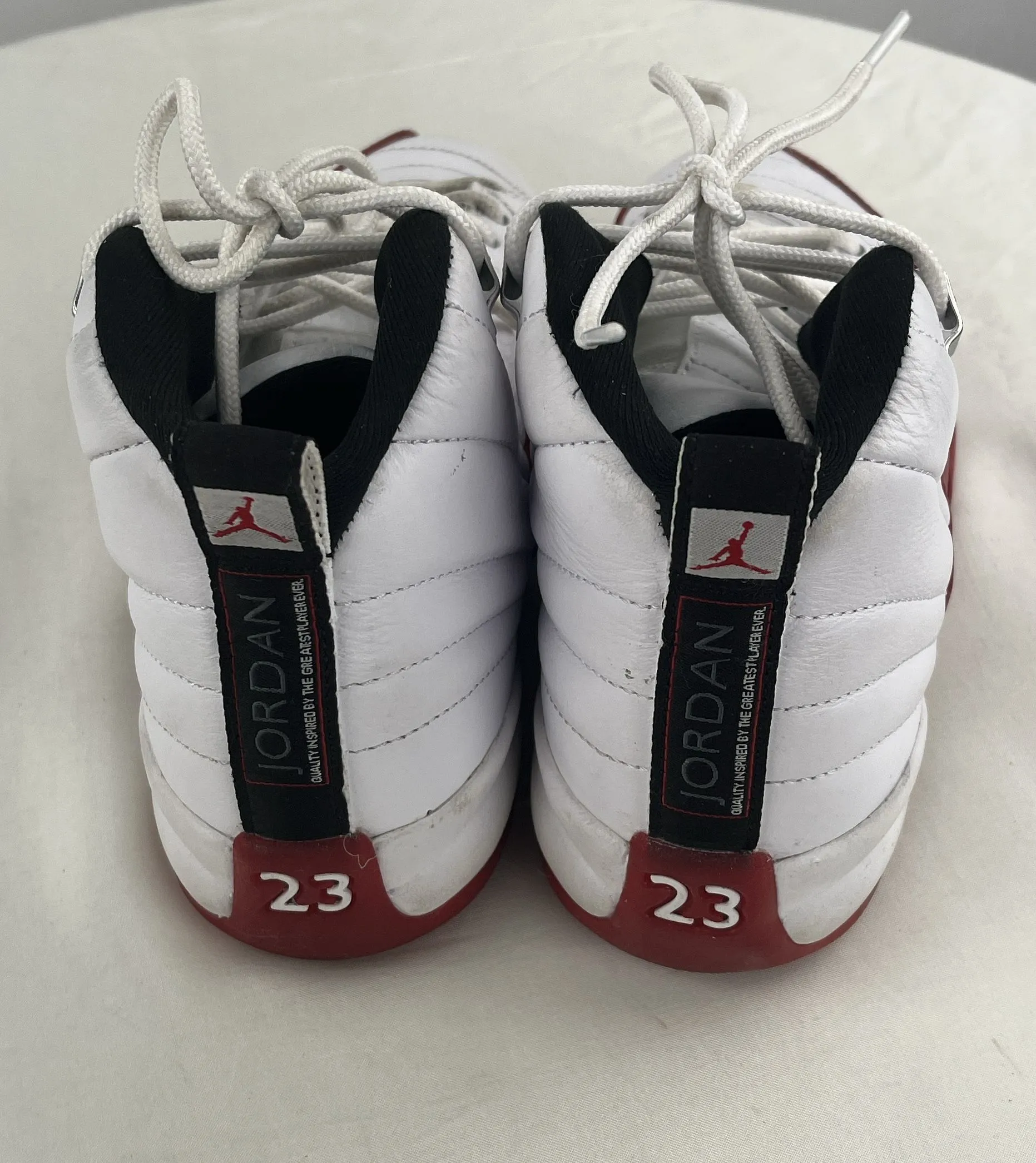 Jordan 12 Retro 2023 Mid Top White & Red Basketball Shoes Size 4Y