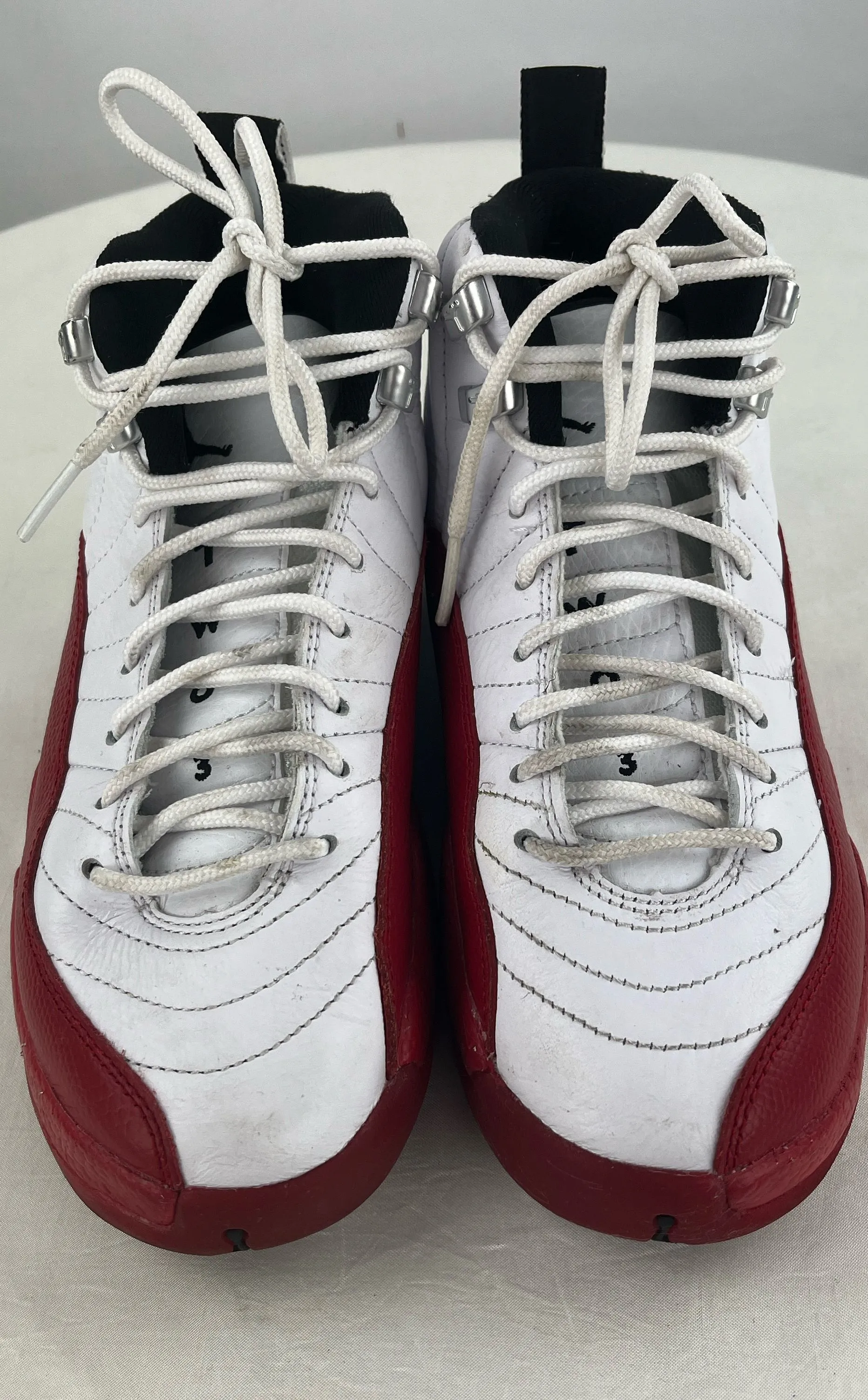 Jordan 12 Retro 2023 Mid Top White & Red Basketball Shoes Size 4Y