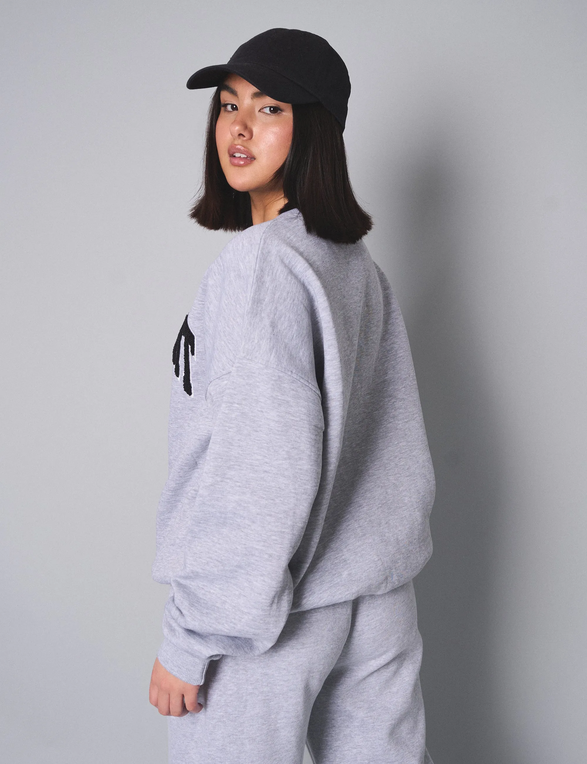 Kaiia Sport Slogan Oversized Sweatshirt Grey Marl