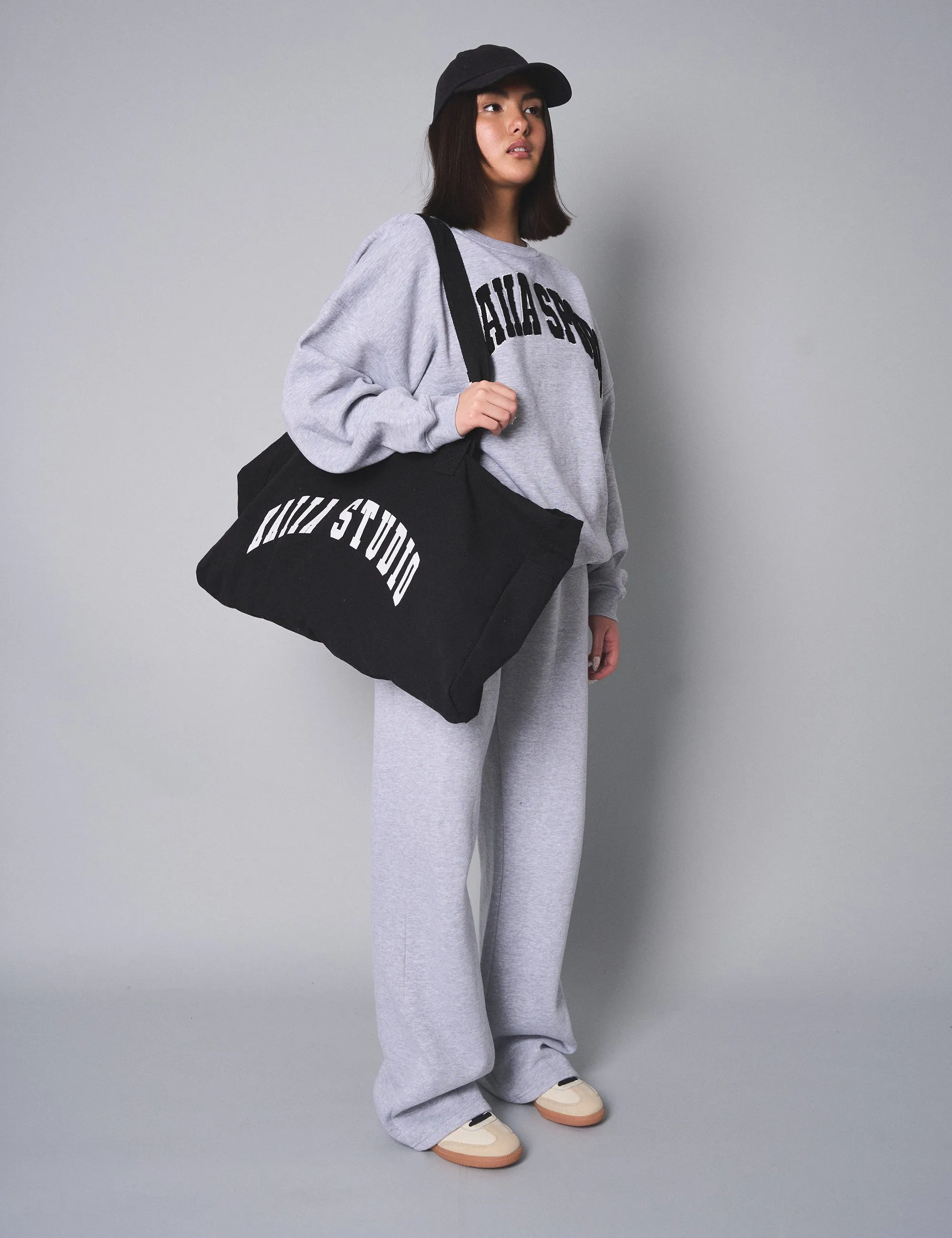 Kaiia Sport Slogan Oversized Sweatshirt Grey Marl