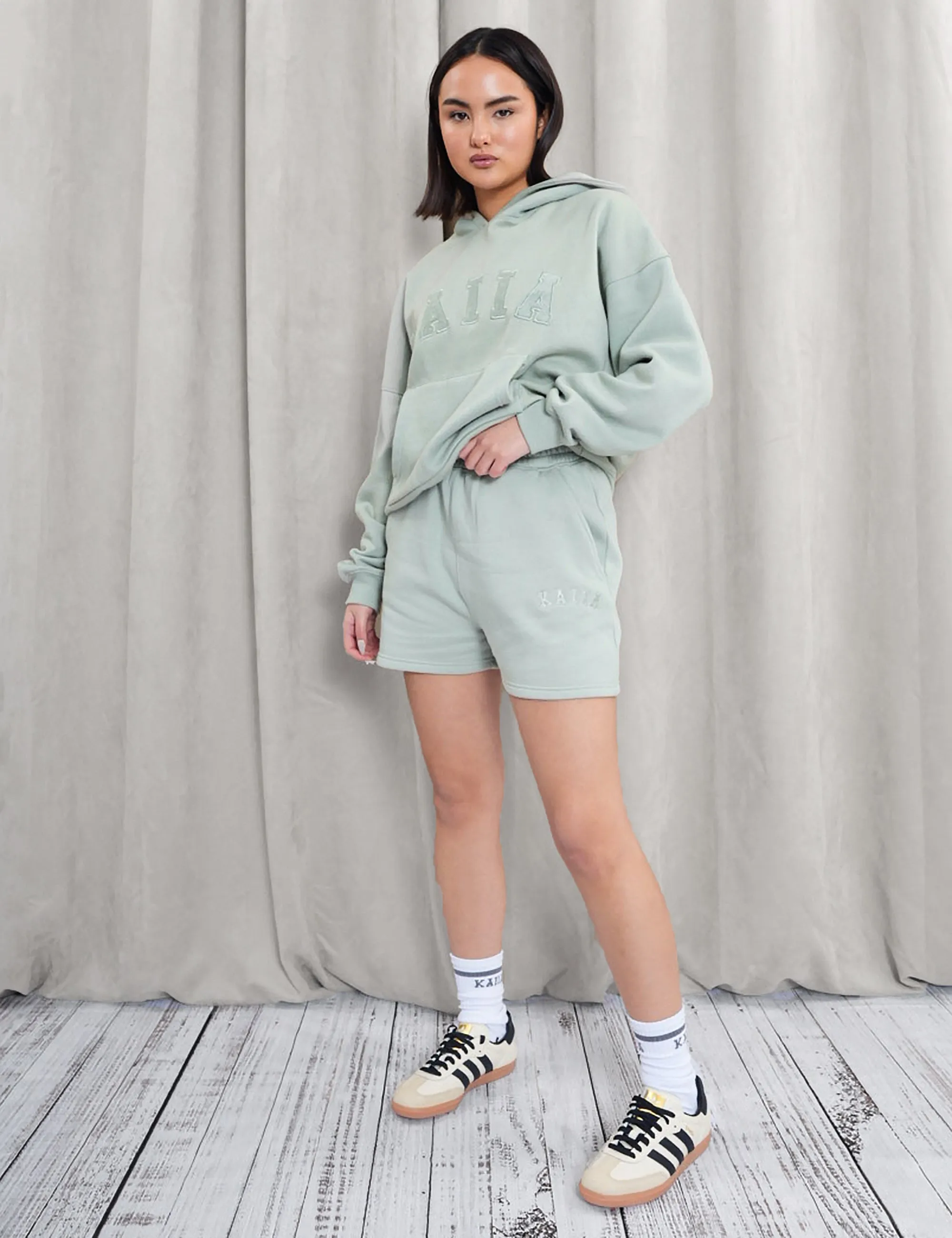 Kaiia Sweat Logo Shorts in Sage Green