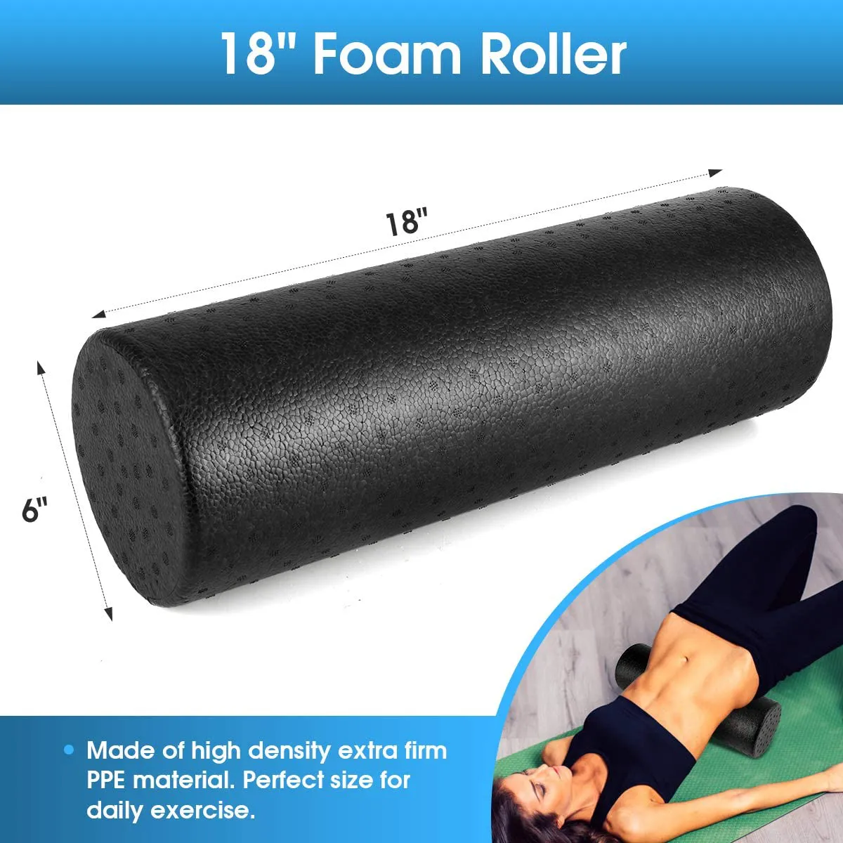 KeShi Foam Roller Set, 18” Muscle Foam Roller, 17” Massage Roller Stick, Spiky Massage Ball, Solid Ball, and Stretching Strap, Perfect for Pain & Tightness Relief Home Gym Set