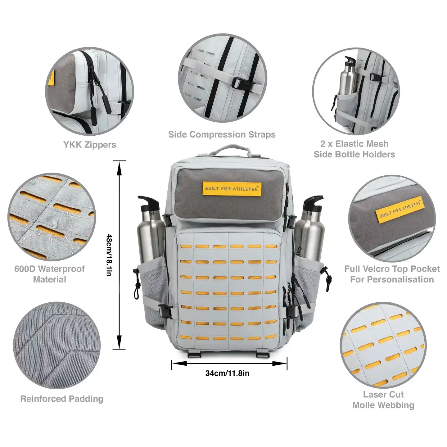 Large Grey & Yellow Gym Backpack