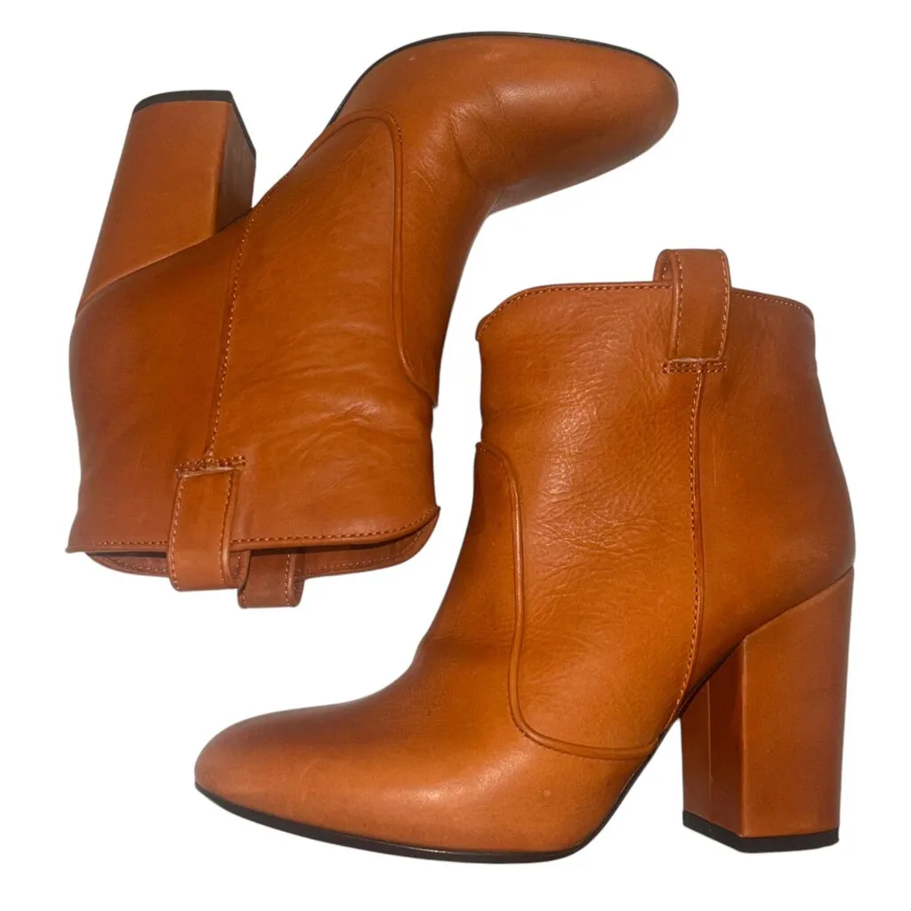 *Laurence Dacade Pete Leather Round Toe 3.5" Covered Block Heel Western Pull-On Ankle Boot, Size 37