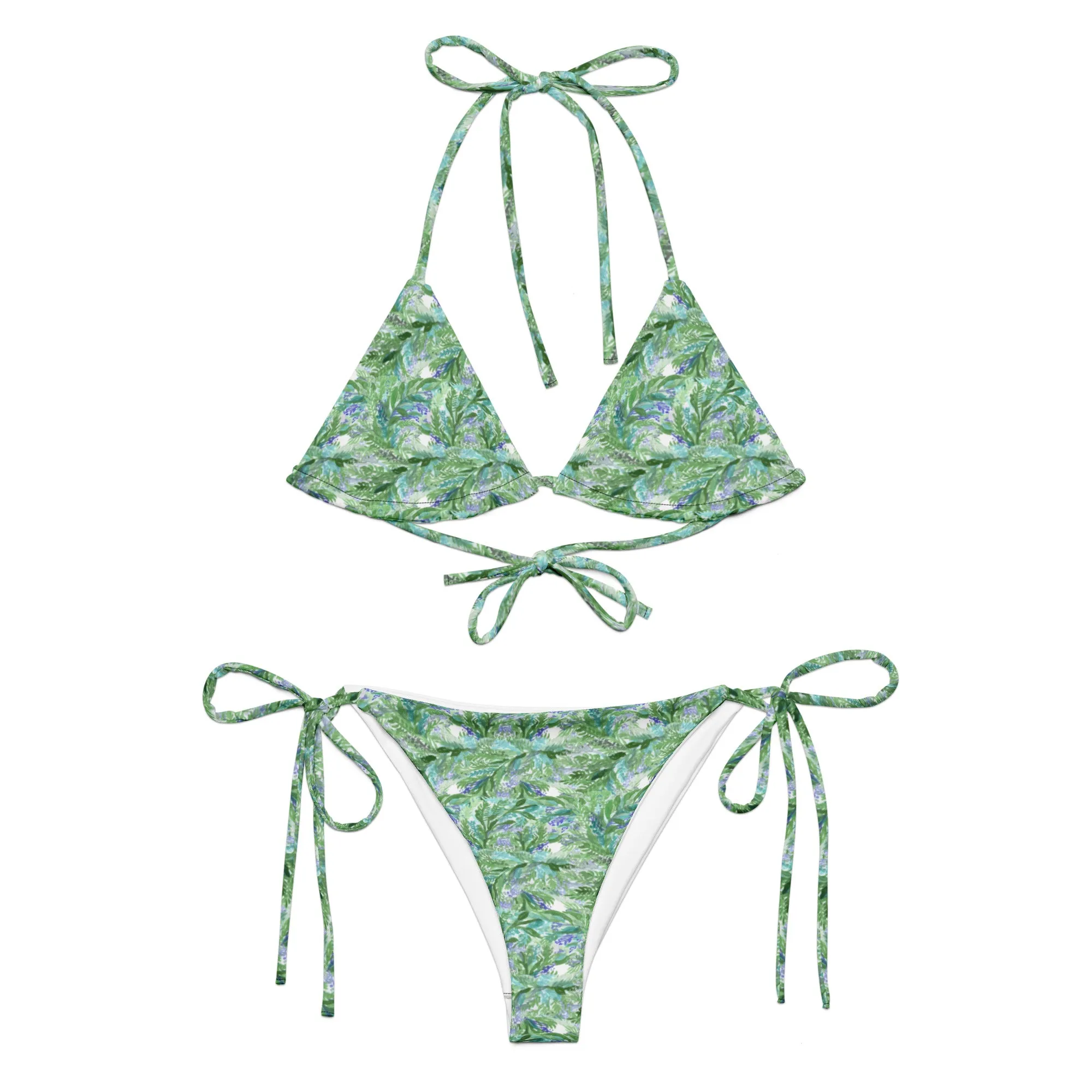 Lavender Floral Women's Bikini Set, 2 pc Recycled String Bikini Set For Women - Made in USA/EU/MX  (US Size: 2XS-6XL)