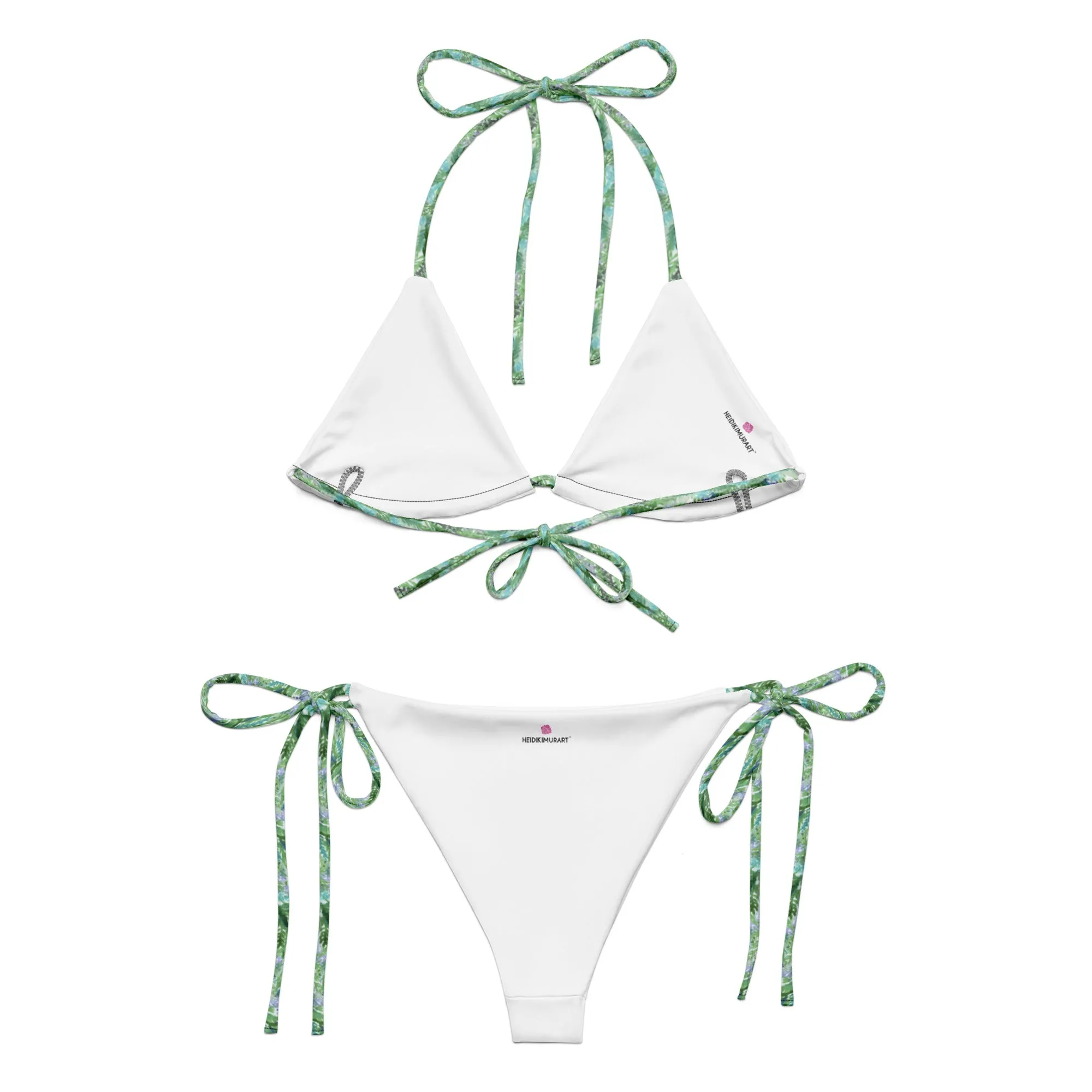 Lavender Floral Women's Bikini Set, 2 pc Recycled String Bikini Set For Women - Made in USA/EU/MX  (US Size: 2XS-6XL)