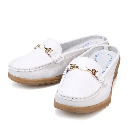 Leisure slippers genuine leather women wedges sandals slip-on round toe summer shoes woman comfortable sandals