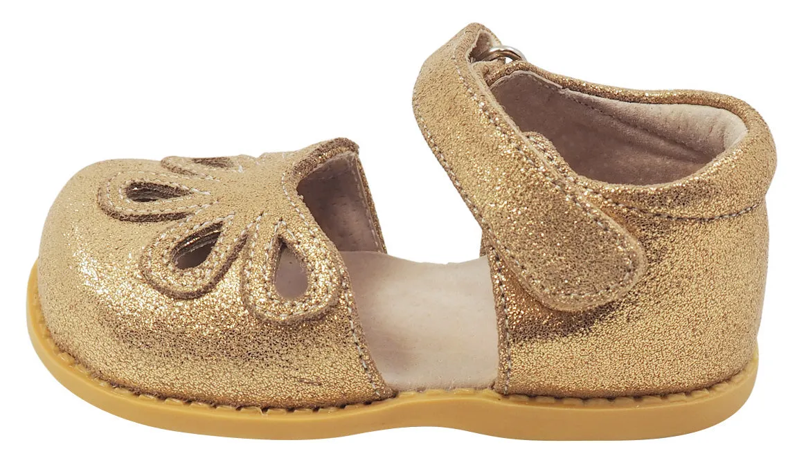 Livie & Luca Girl's Leather Mary Jane with Light Gold Trim, Gold Shimmer