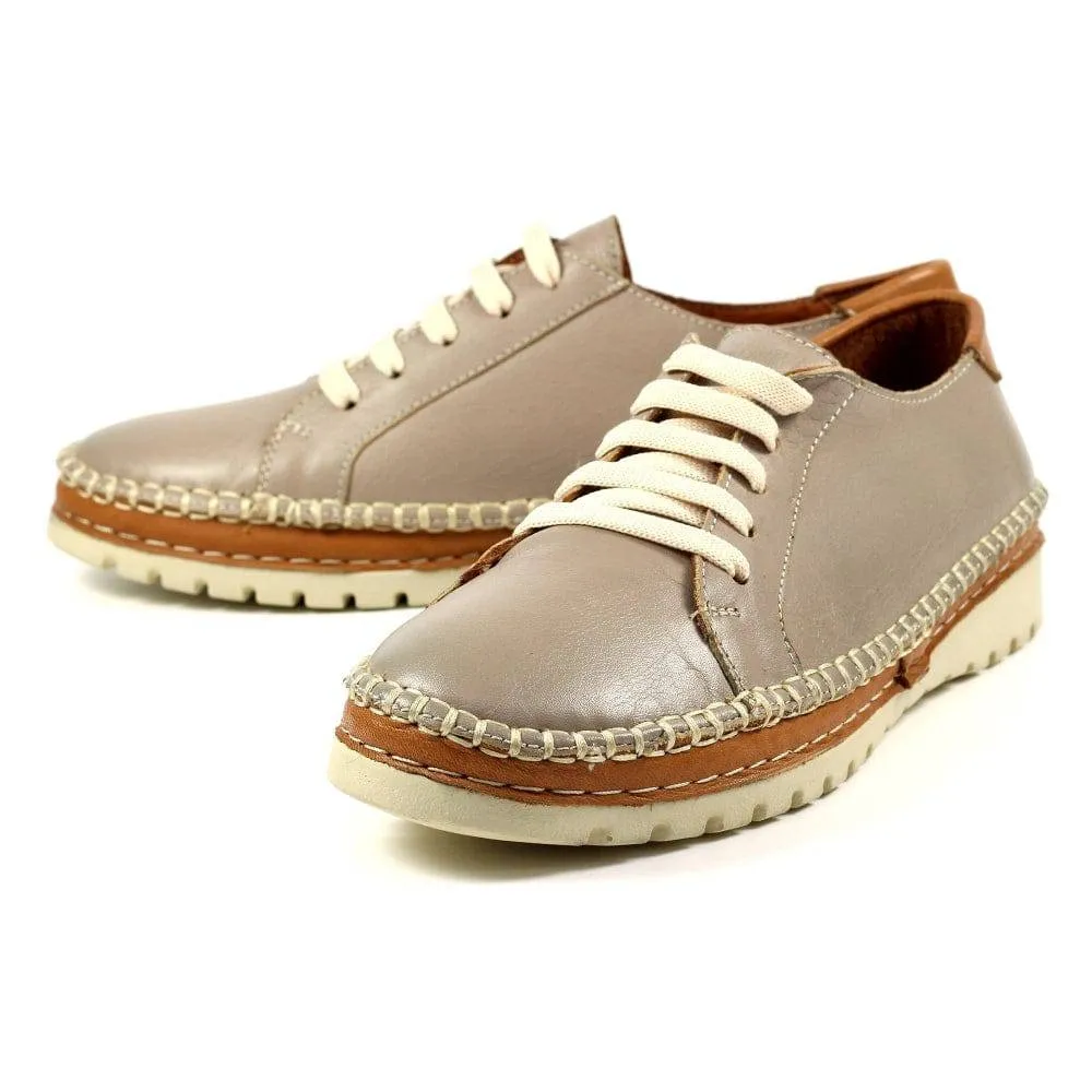 Lunar FLV026 Flow Ladies Grey Leather Lace Up Shoes