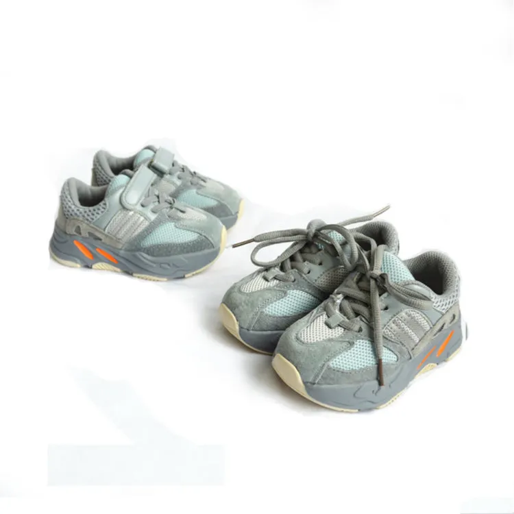 MOF Kids light gray textured strap & lace up sneakers