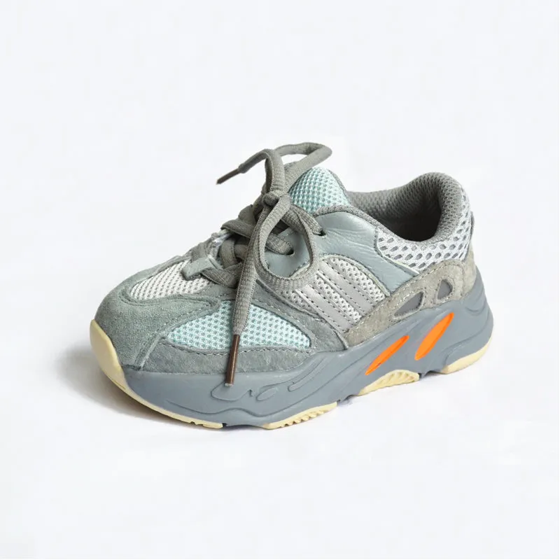 MOF Kids light gray textured strap & lace up sneakers