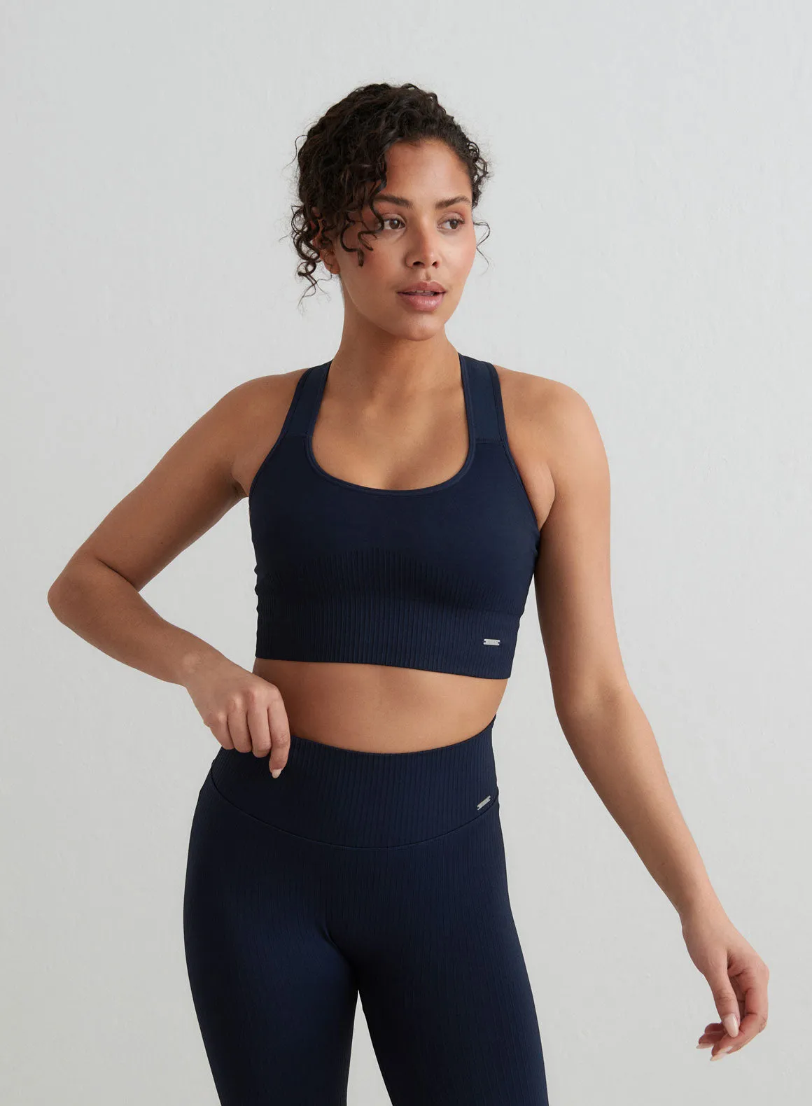 Navy High Support Ribbed Bra