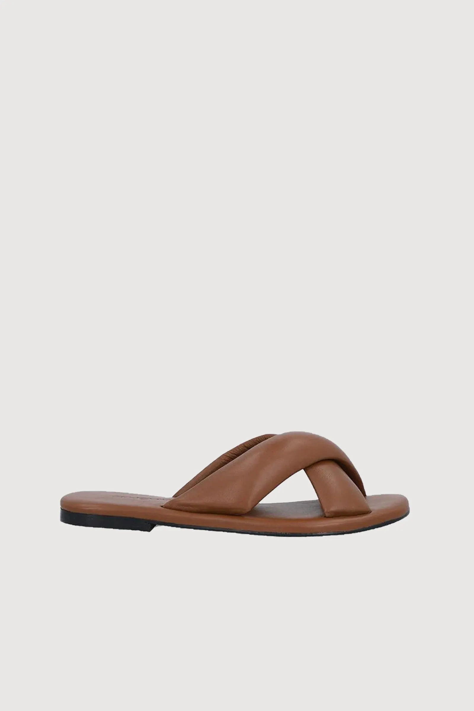 Novado - Flat Leather Sandals with Memory Foam Upper - Brown