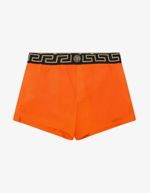 Orange Greek Key Swim Shorts -