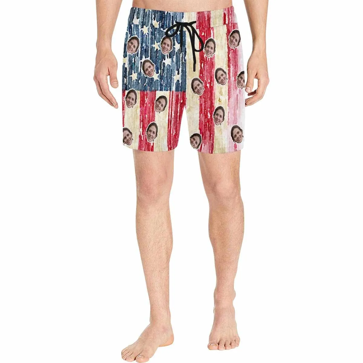 Personalized Swim Trunks Old Style Custom Face American Flag Men's Quick Dry Swim Shorts for Independence Day