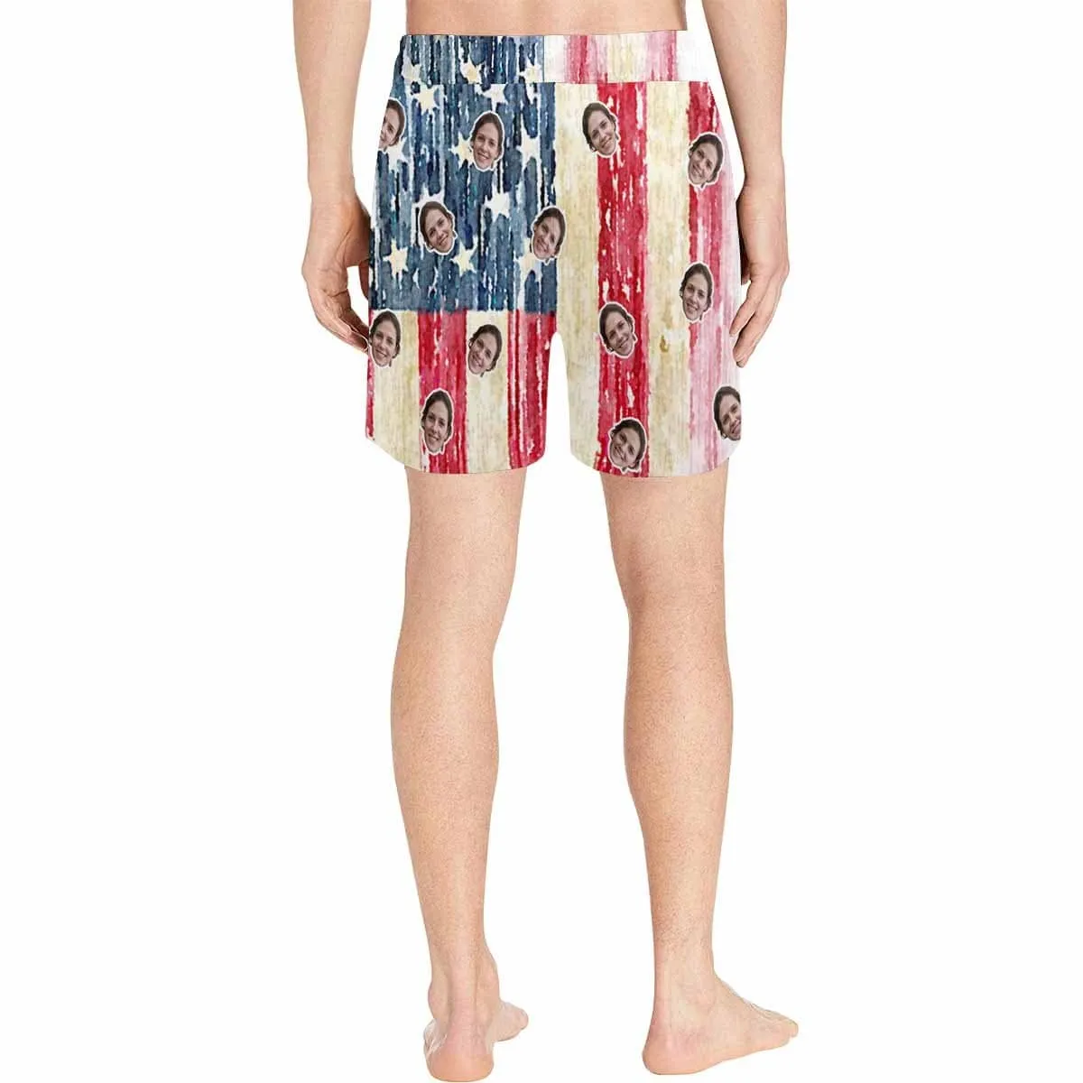 Personalized Swim Trunks Old Style Custom Face American Flag Men's Quick Dry Swim Shorts for Independence Day