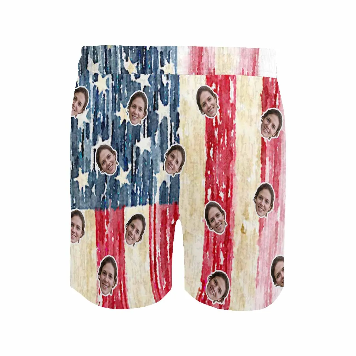 Personalized Swim Trunks Old Style Custom Face American Flag Men's Quick Dry Swim Shorts for Independence Day