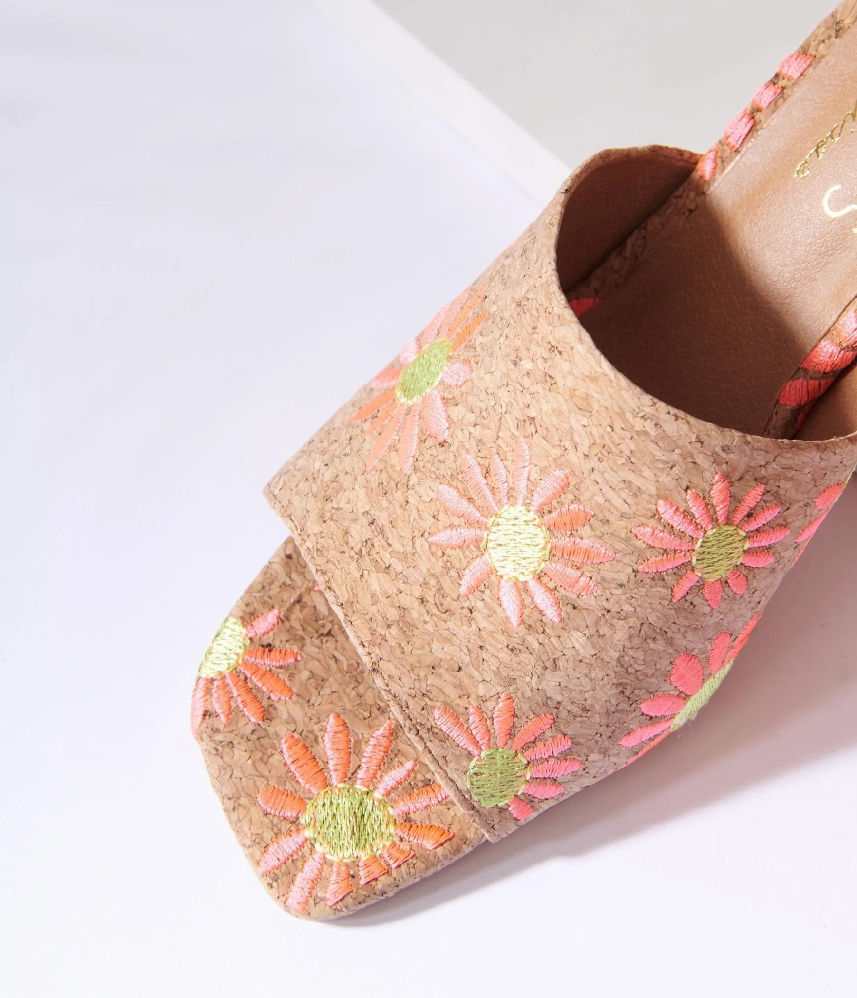 Pink Daisy Cork Mule Heels