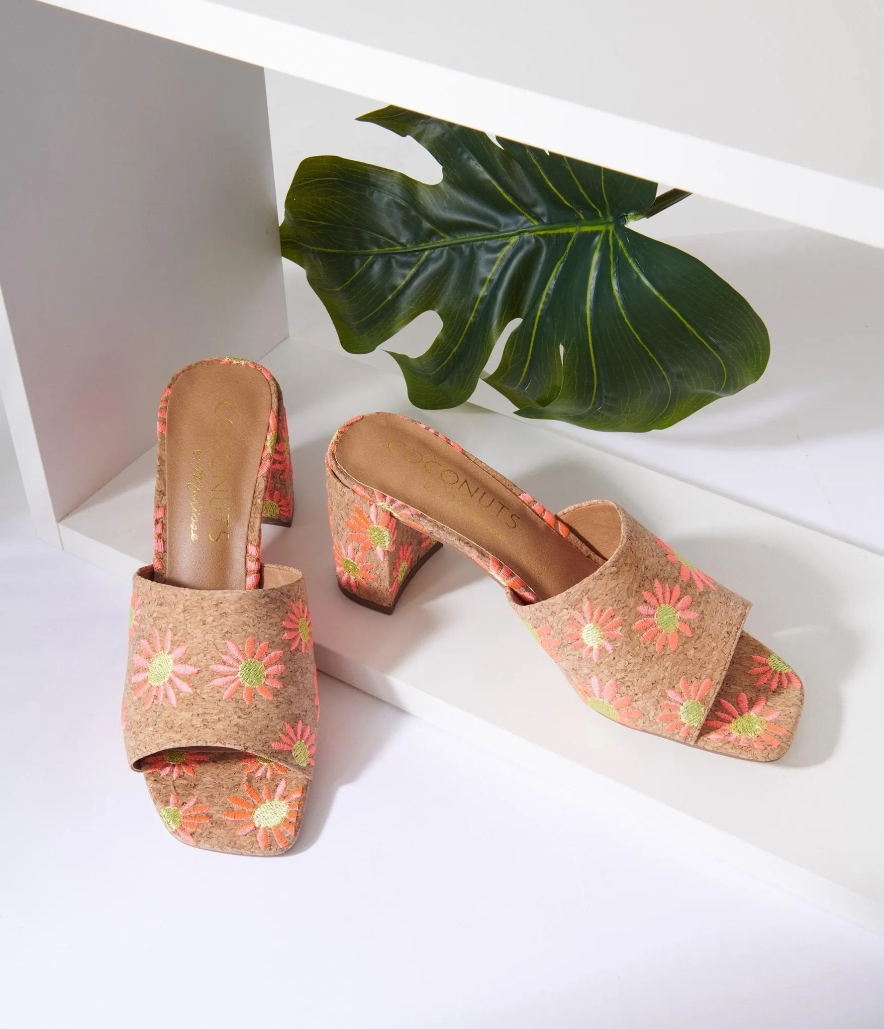 Pink Daisy Cork Mule Heels