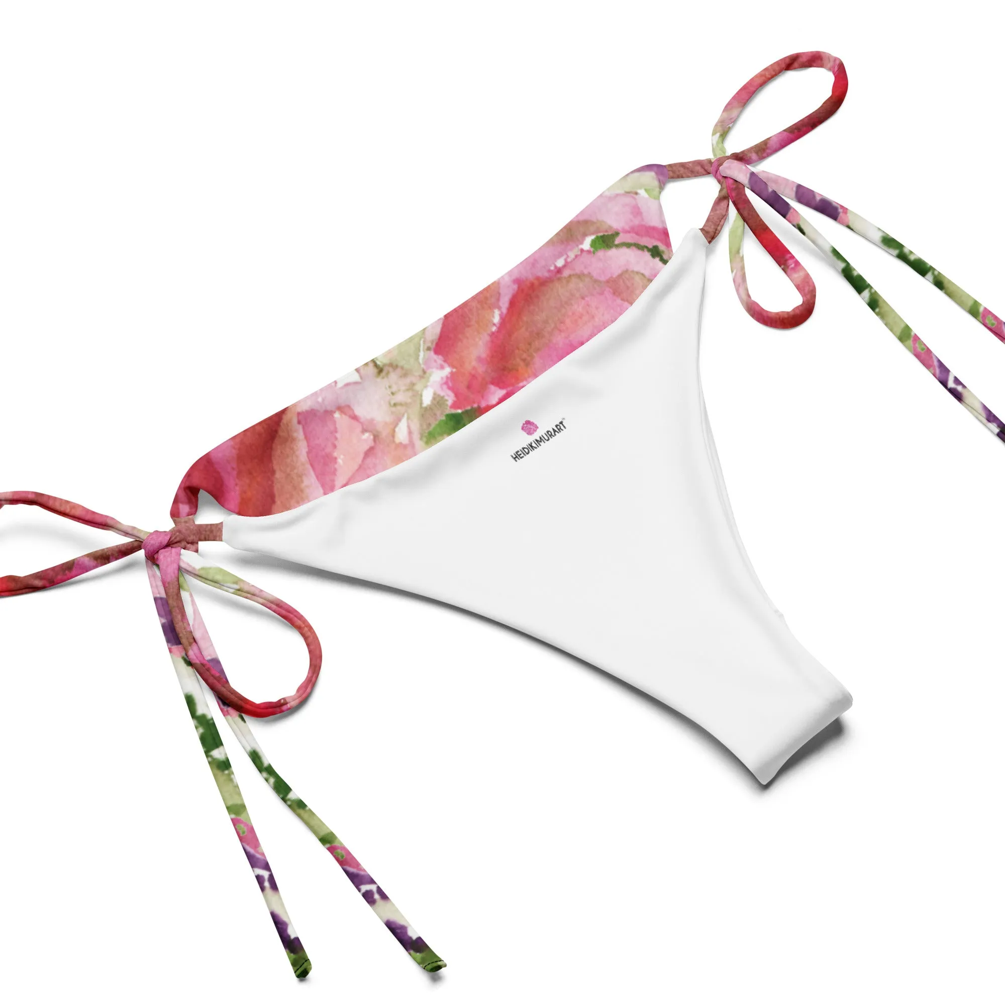 Pink Floral Print Women's Bikini, 2 pc Recycled String Bikini Set For Women - Made in USA/EU/MX  (US Size: 2XL-6XL)