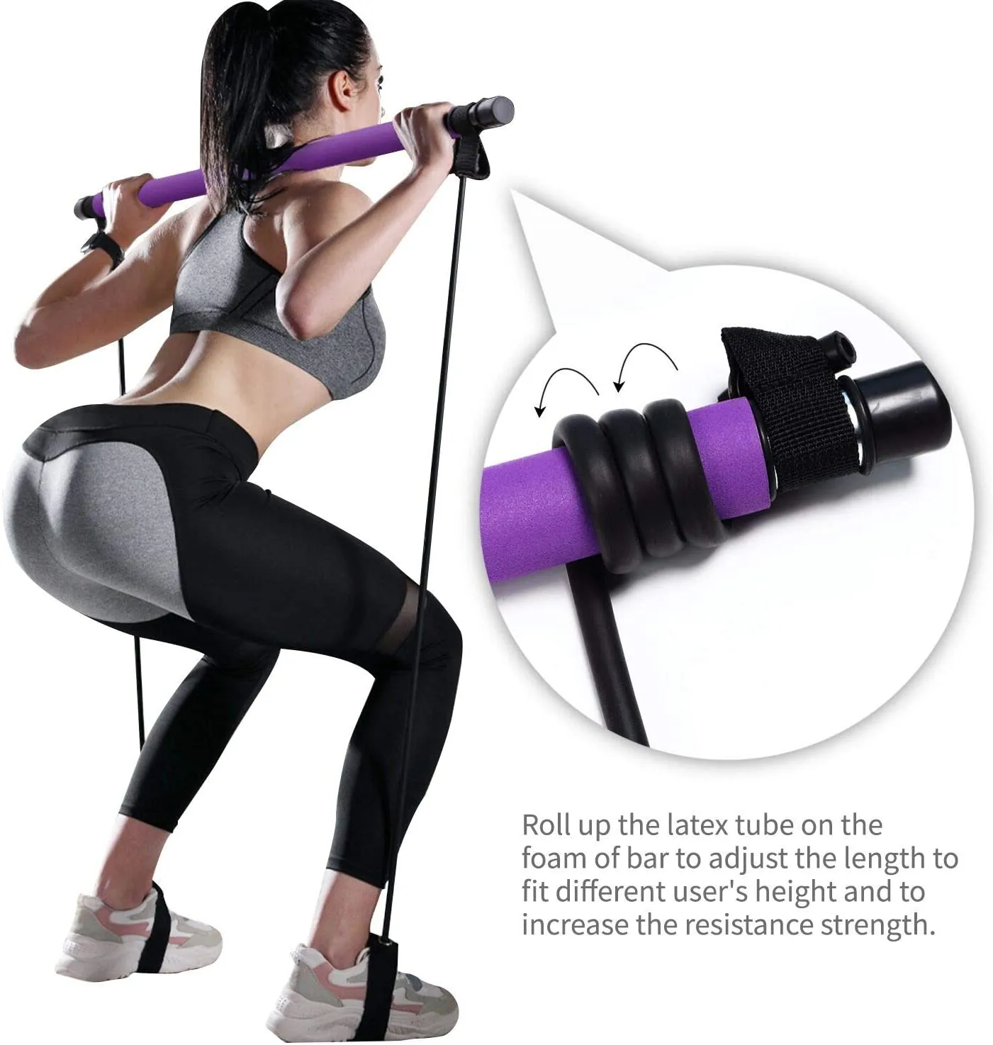 Portable Pilates Bar Kit with Resistance Band-Purple