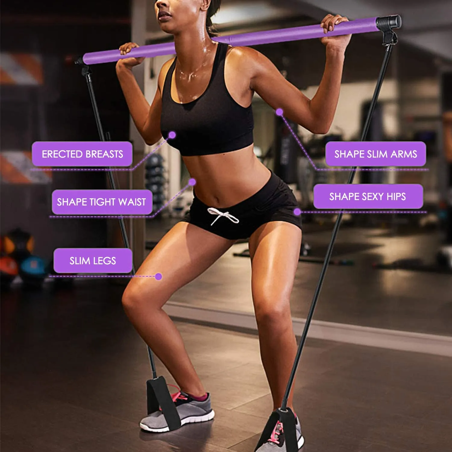 Portable Pilates Bar Kit with Resistance Band-Purple