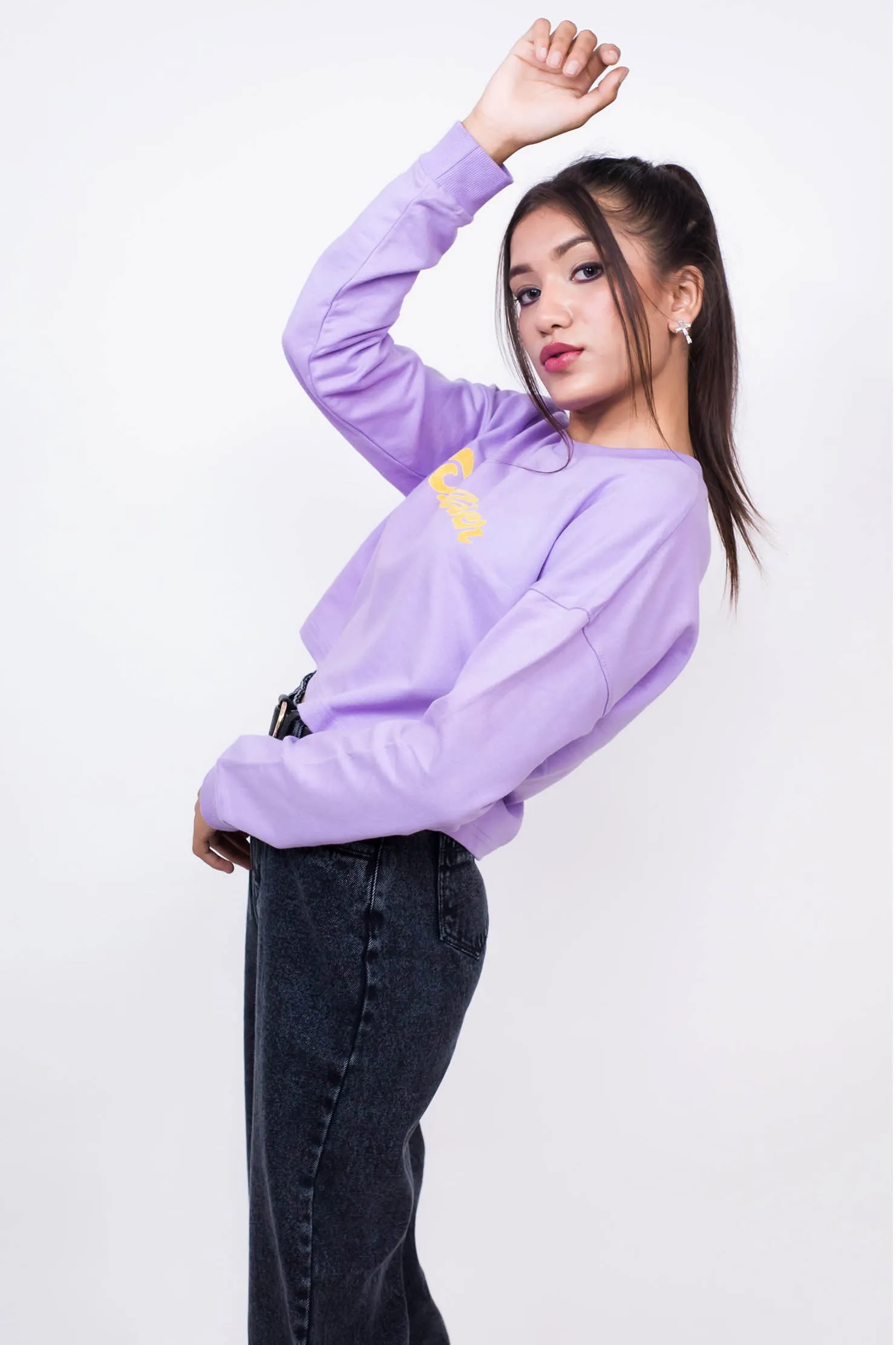 Printed Crop Sweatshirt Lilac