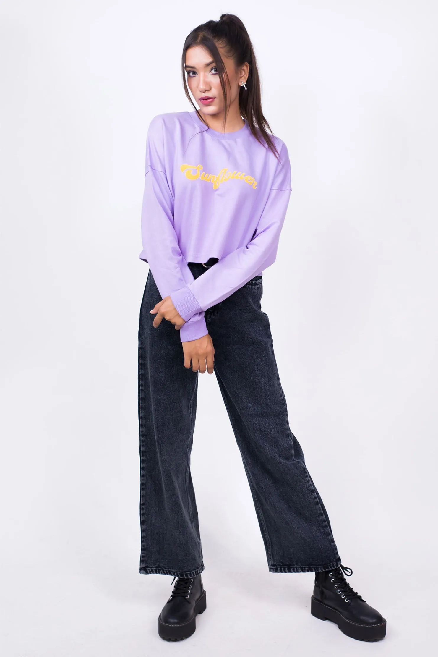 Printed Crop Sweatshirt Lilac