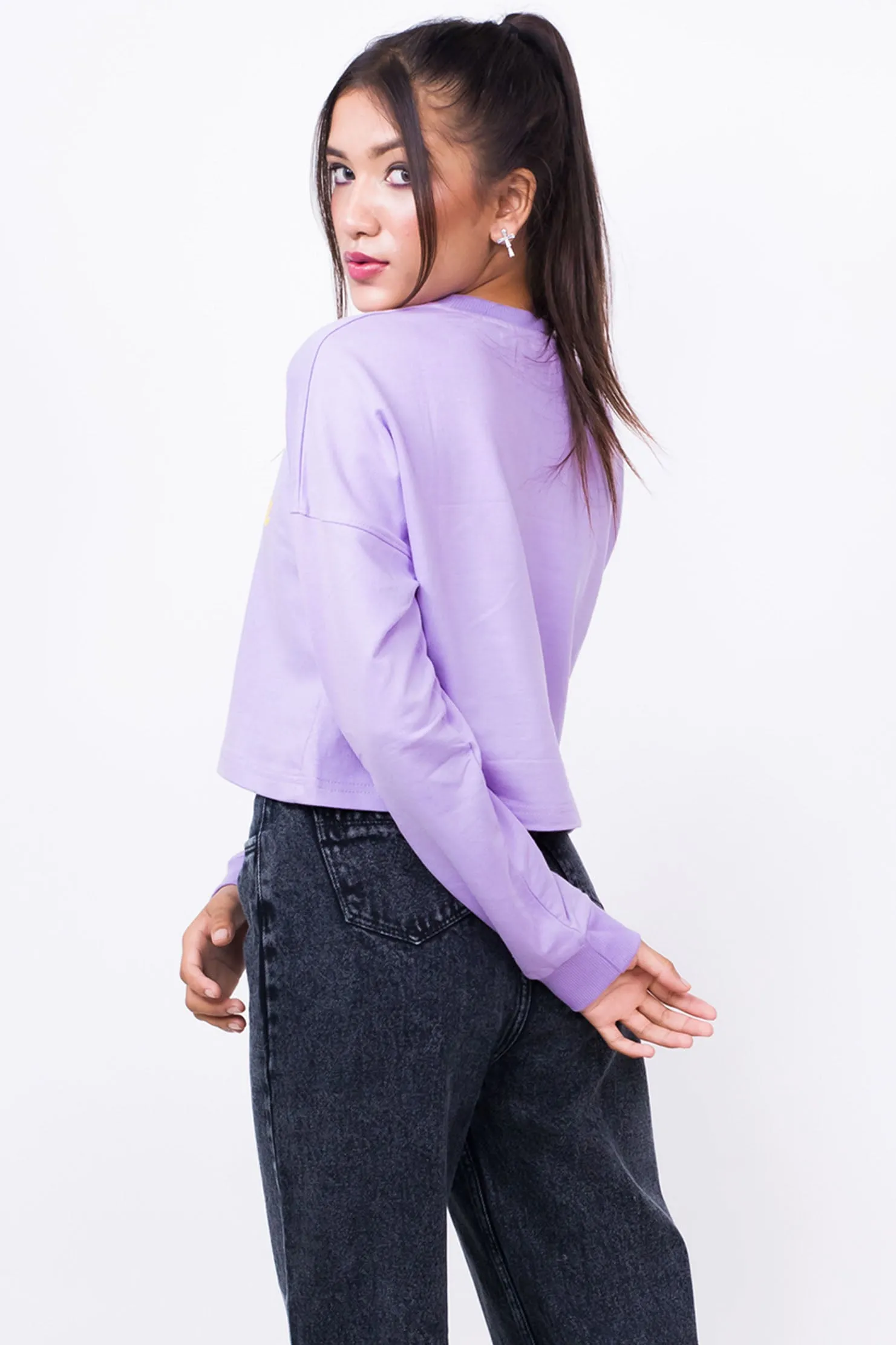 Printed Crop Sweatshirt Lilac