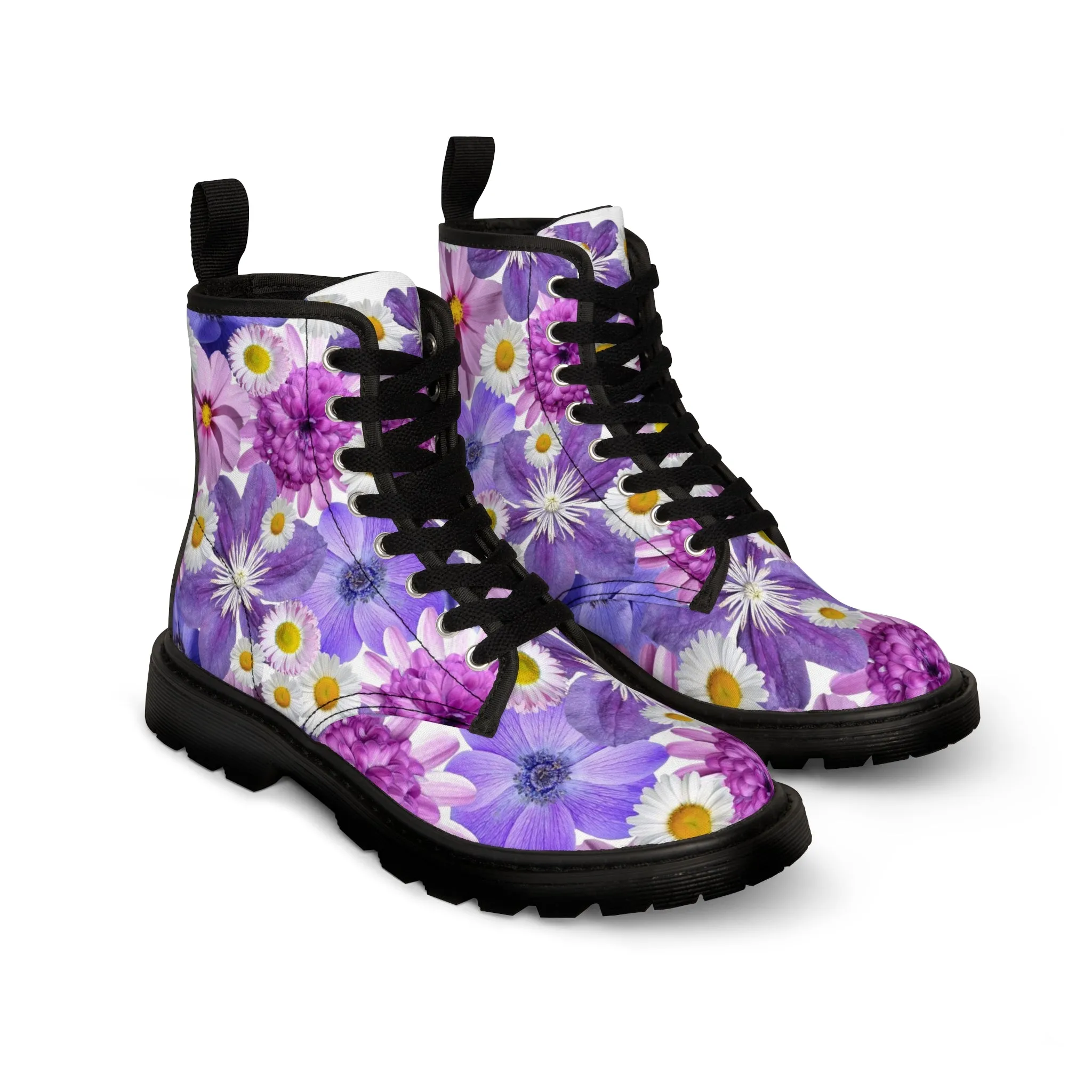 Purple Flowers - Inovax Woman's Canvas Boots