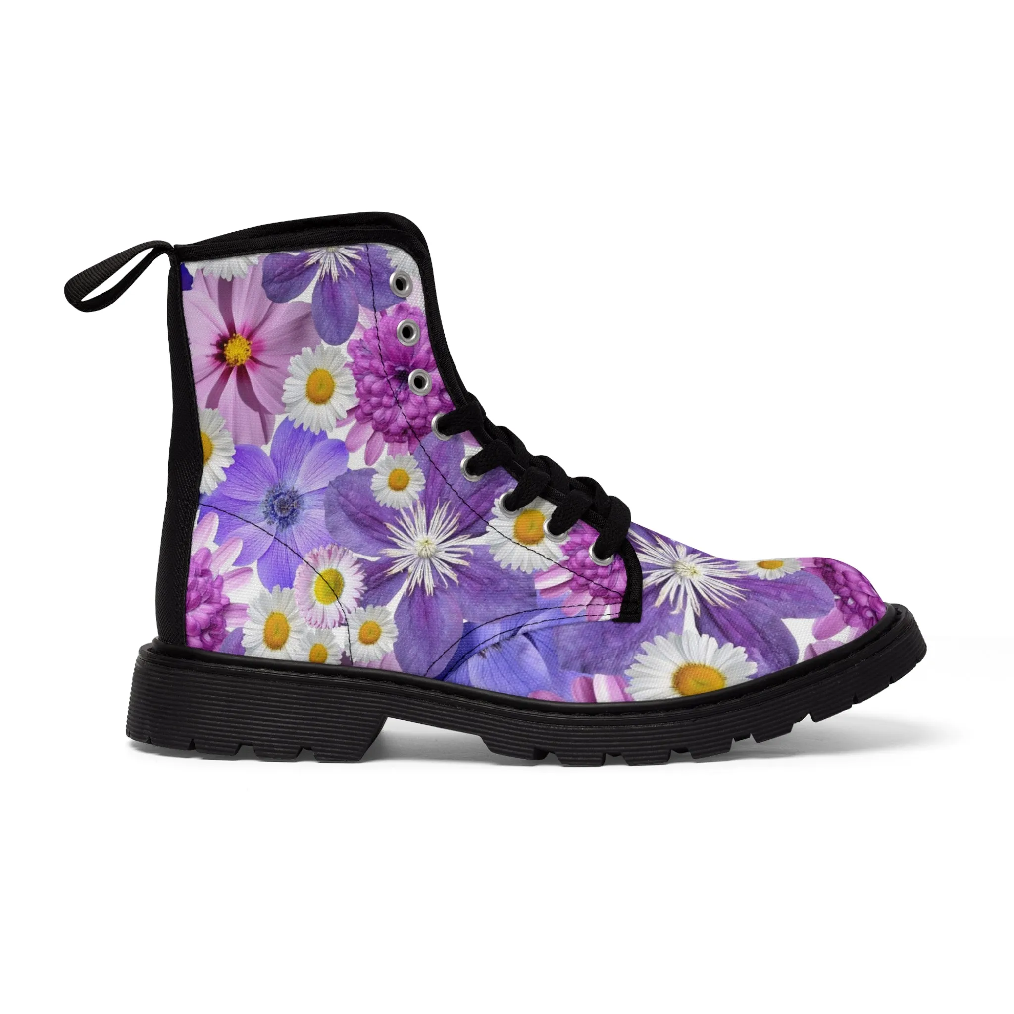 Purple Flowers - Inovax Woman's Canvas Boots