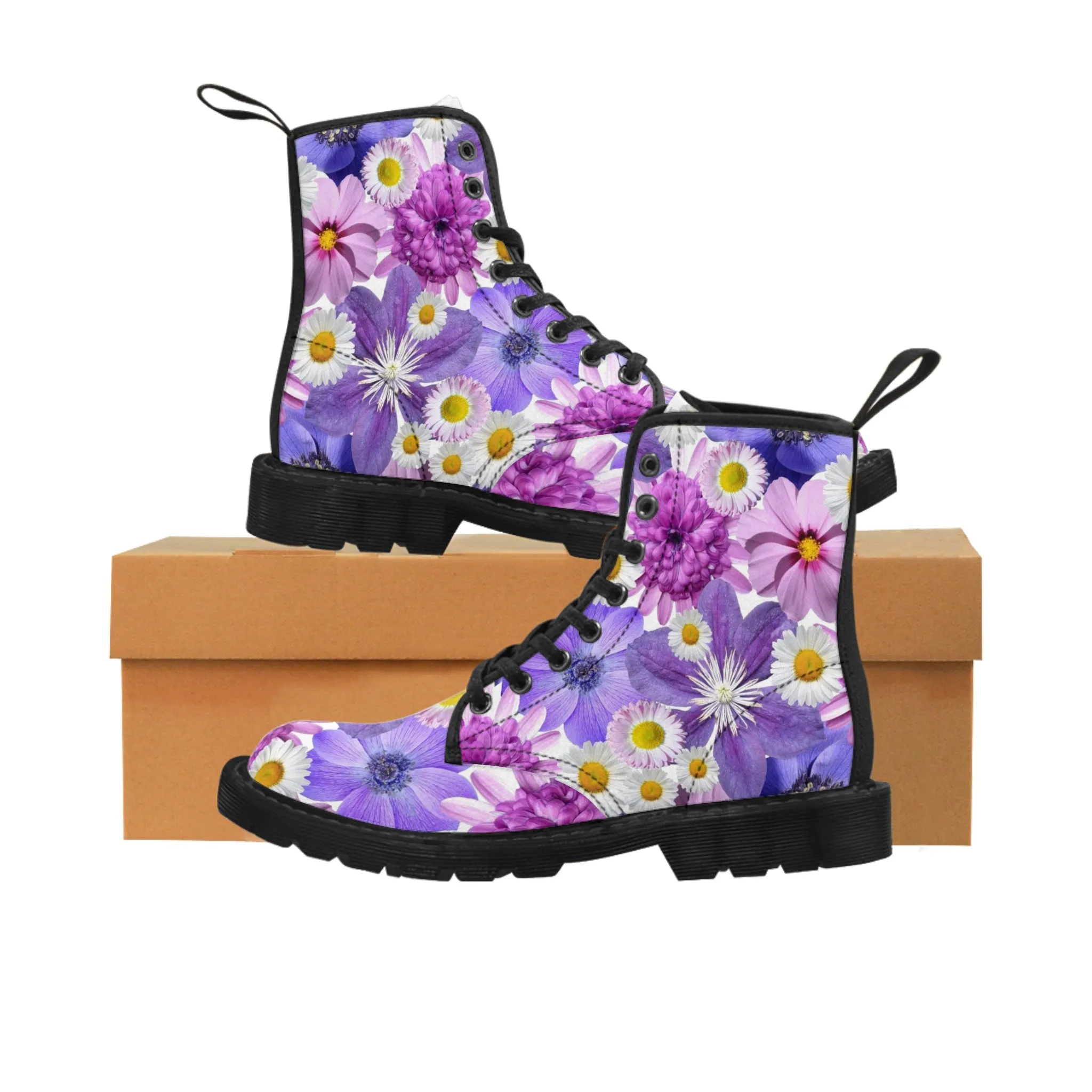 Purple Flowers - Inovax Woman's Canvas Boots