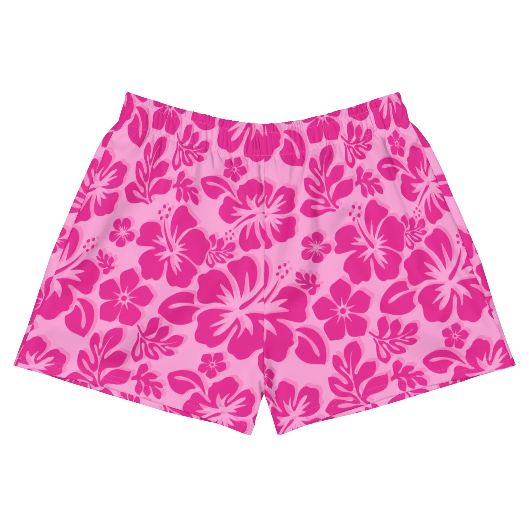 Raspberry Pinks Hawaiian Flowers Women's Athletic Swim Shorts