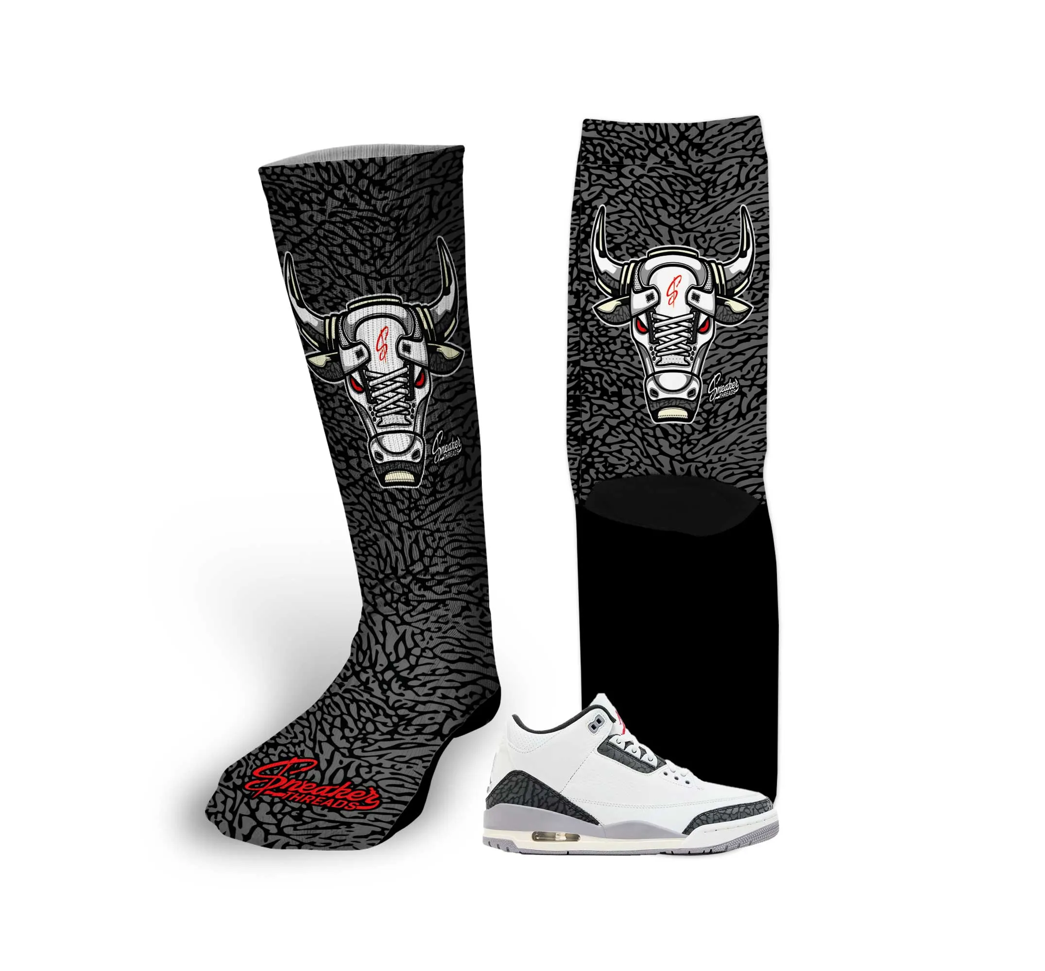 Retro 3 Cement Grey War Bully Socks