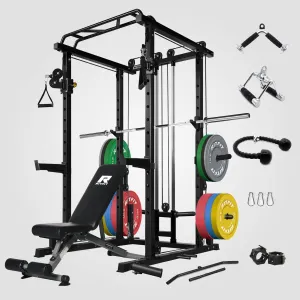 RitFit PPC03 Power Cage Home Gym Package with Adjustable Cable System