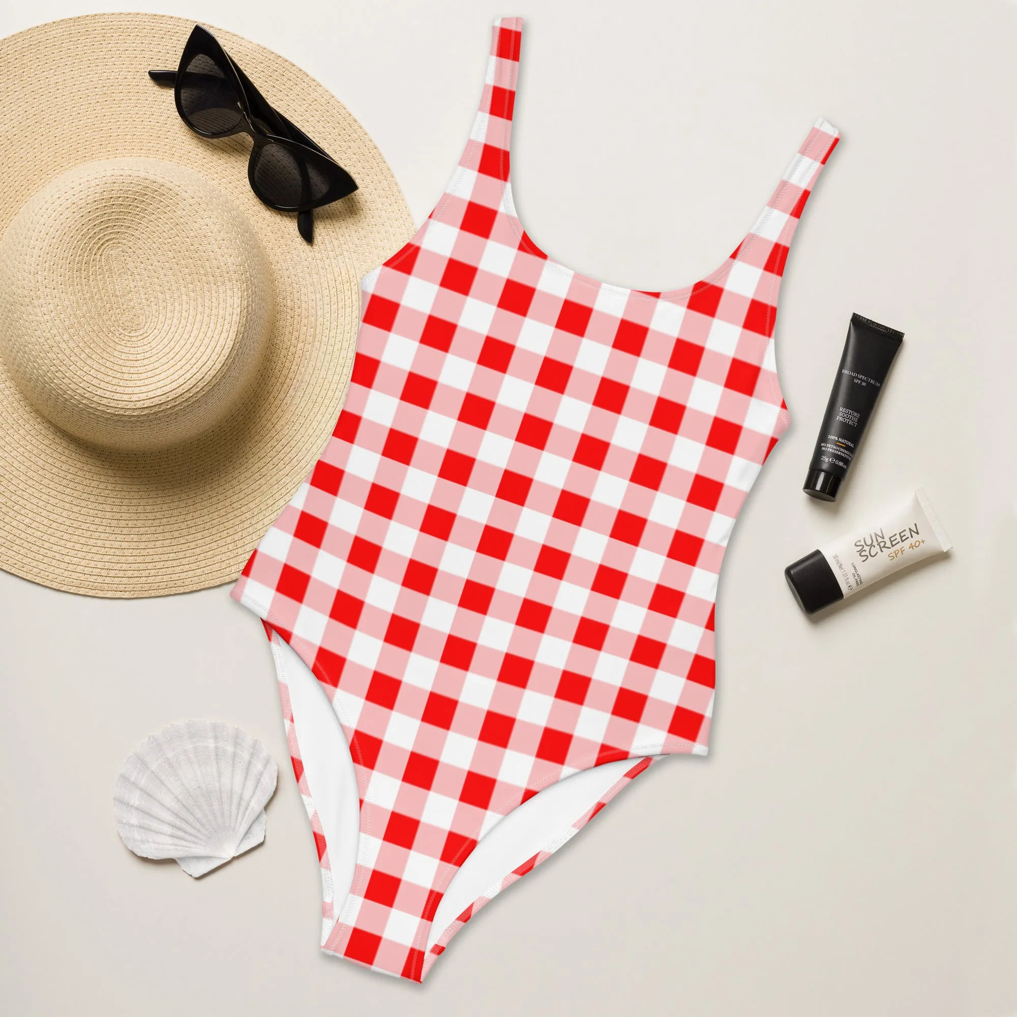 Rory Ruby Red Vintage Gingham One-Piece Swimsuit | Pinup Couture Swim