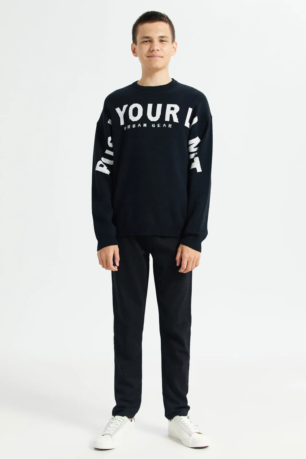 Senior Boys Black Printed Pullover