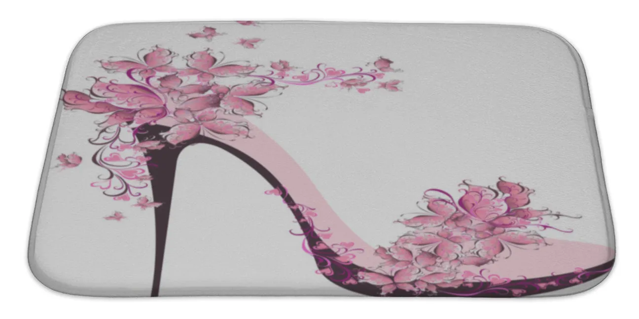 Shoes On A High Heel Decorated With Butt Bath Mat, Microfiber, Foam With Non Skid Backing, 34"x21", GN18196