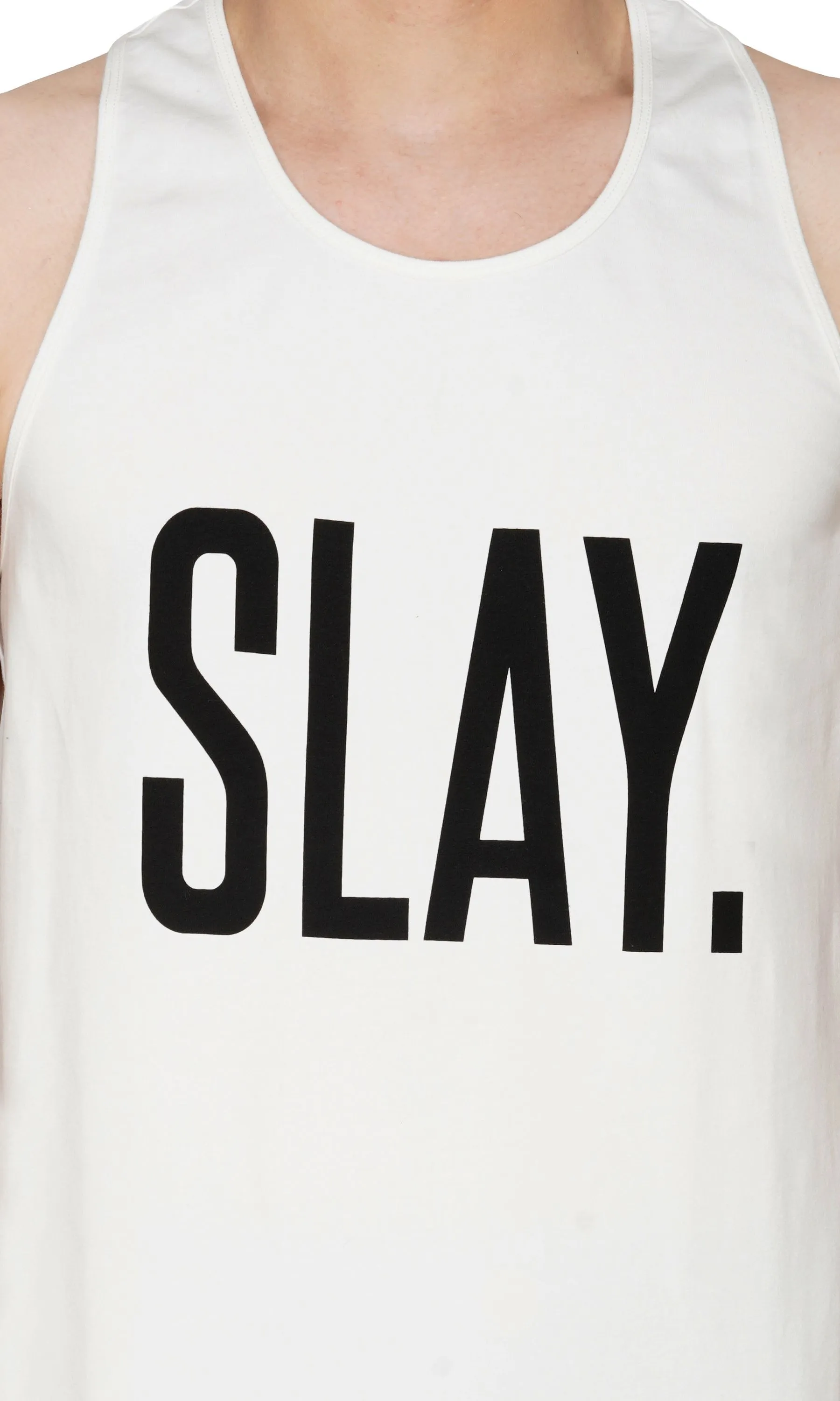 SLAY. Men's White Printed Gym Vest