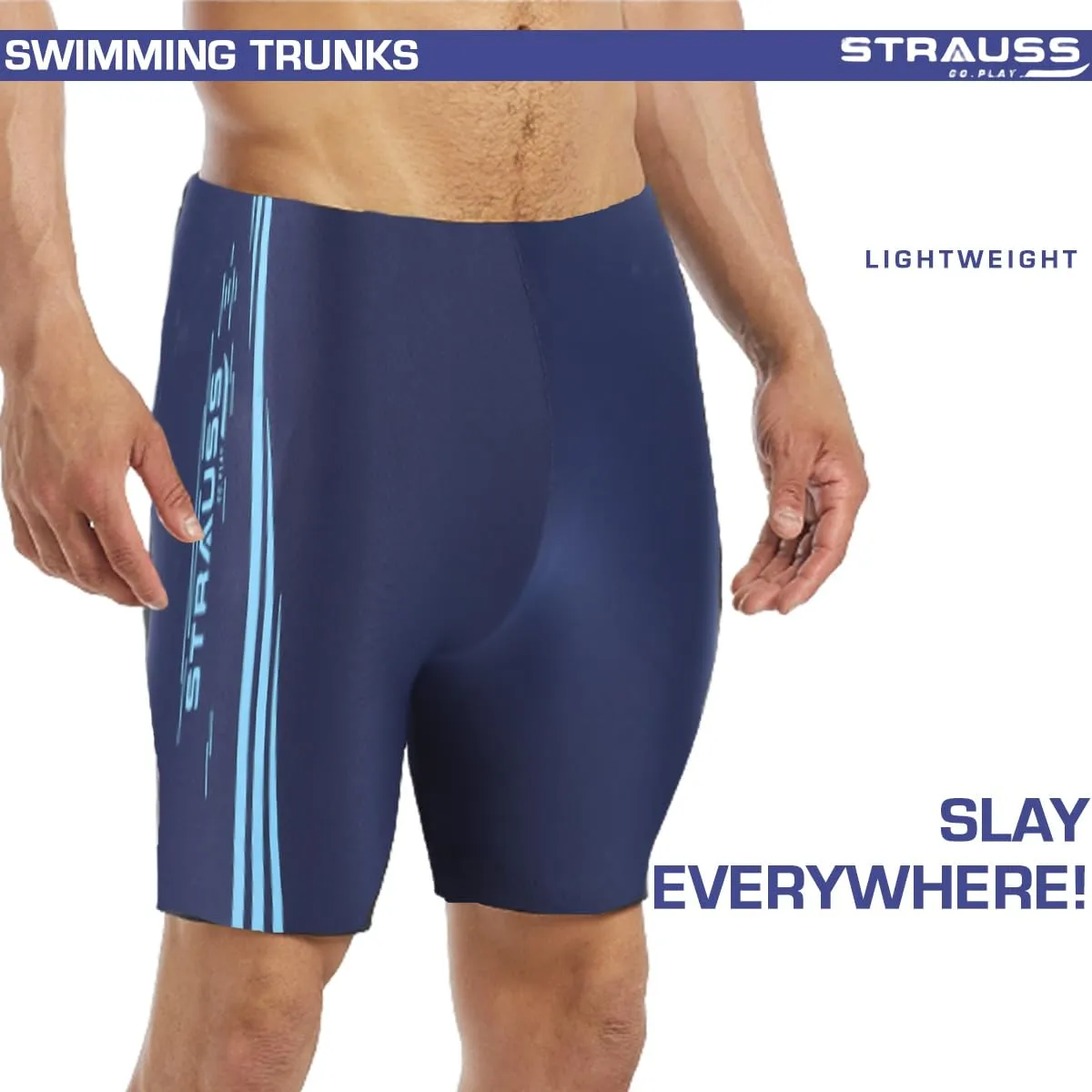 STRAUSS Swimming Shorts | Swimming Trunks for Men & Boys | Easily Adjustable, Breathable & Quick Drying Shorts | Size: L, Blue