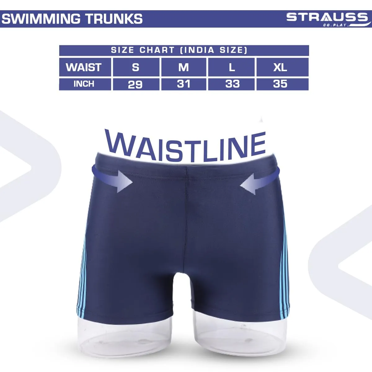 STRAUSS Swimming Shorts | Swimming Trunks for Men & Boys | Easily Adjustable, Breathable & Quick Drying Shorts | Size: L, Blue