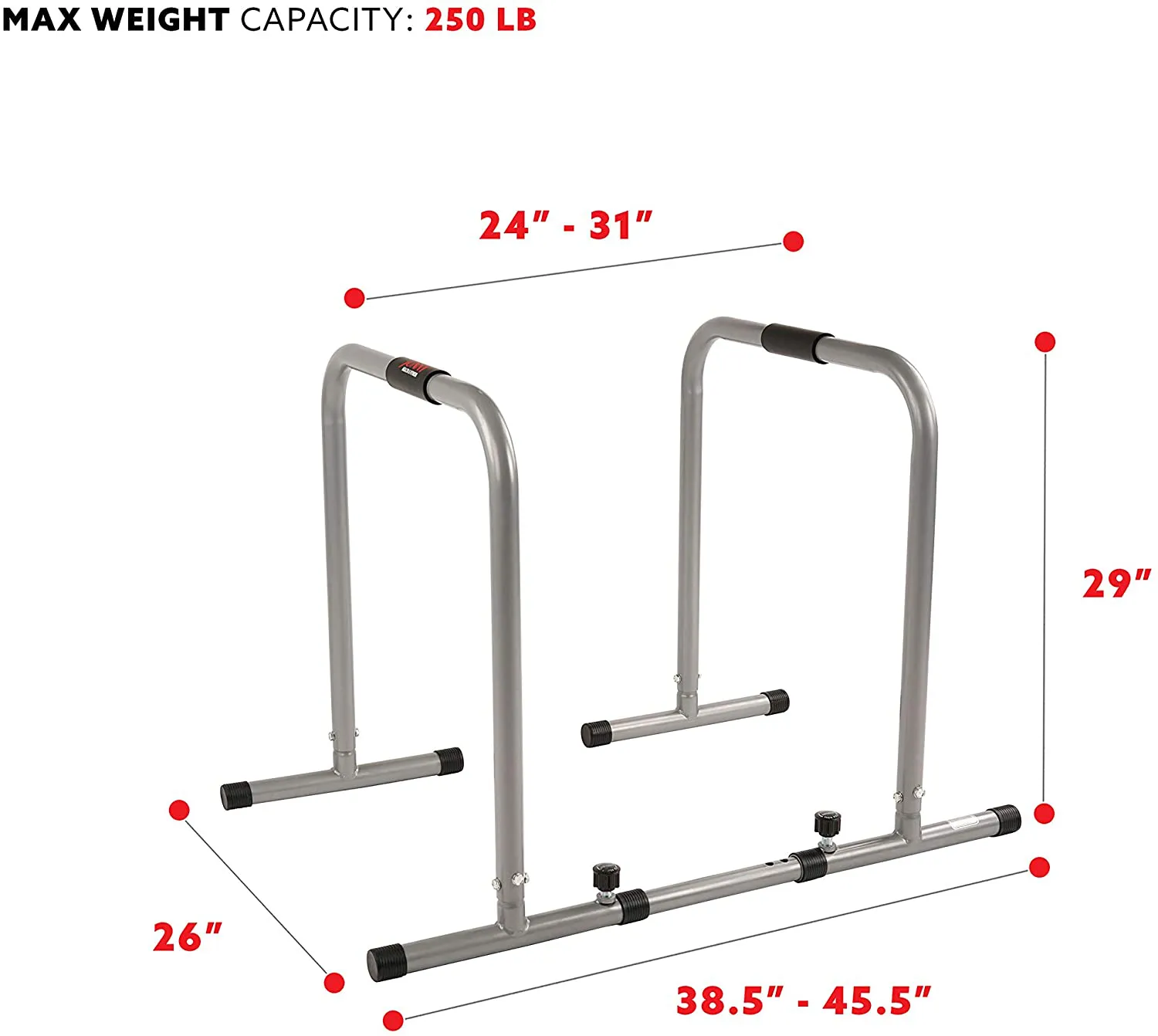 Sunny Health & Fitness SF-BH6507 Dip Station Body Press Parallel Bar with Adjustable Length and Foam Grips