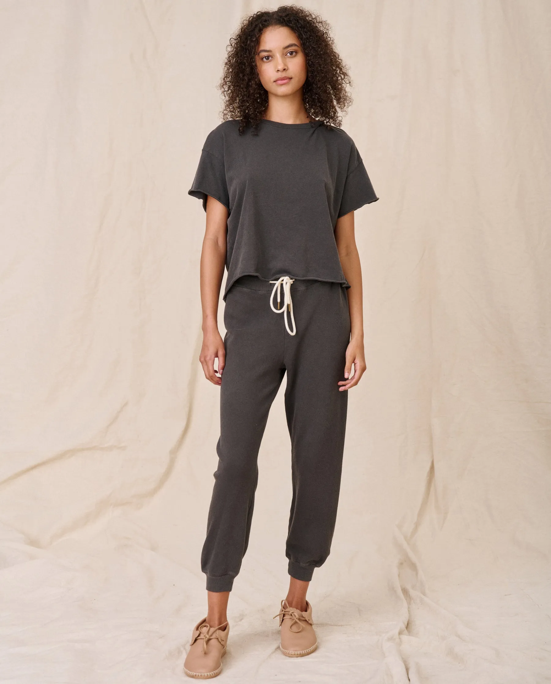 The Cropped Sweatpant. Solid -- Washed Black