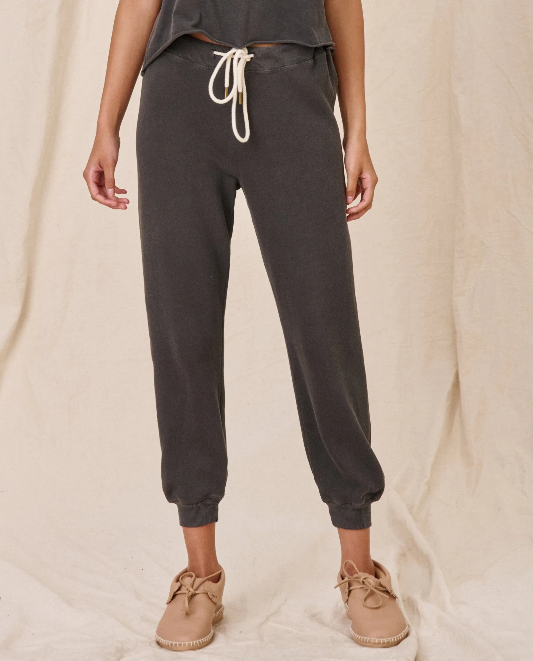 The Cropped Sweatpant. Solid -- Washed Black