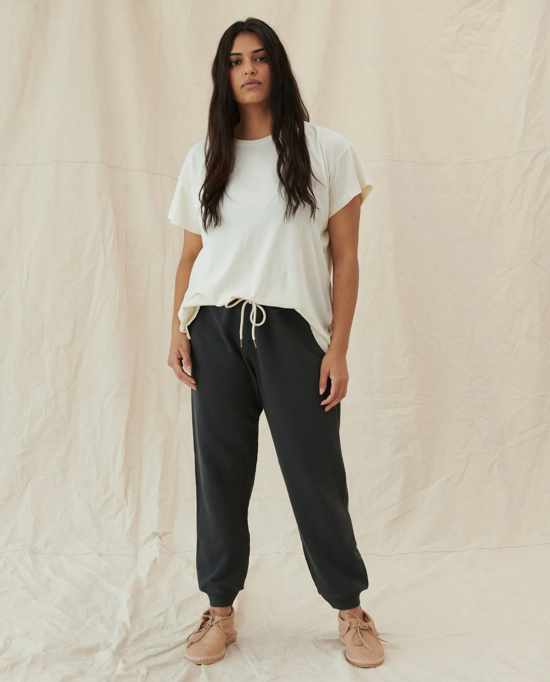 The Cropped Sweatpant. Solid -- Washed Black