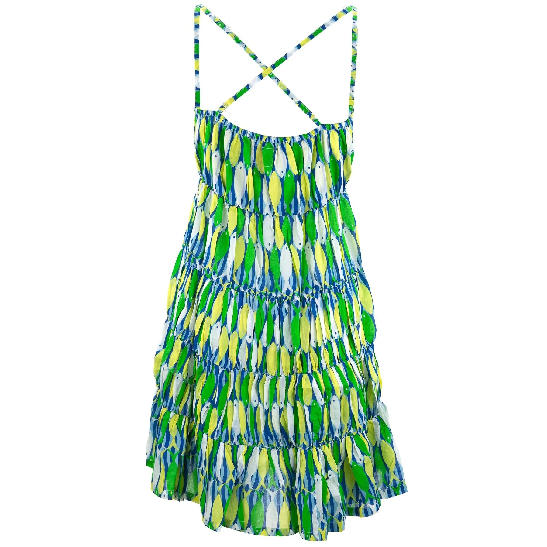 Tier Drop Summer Dress - Fish Cotton