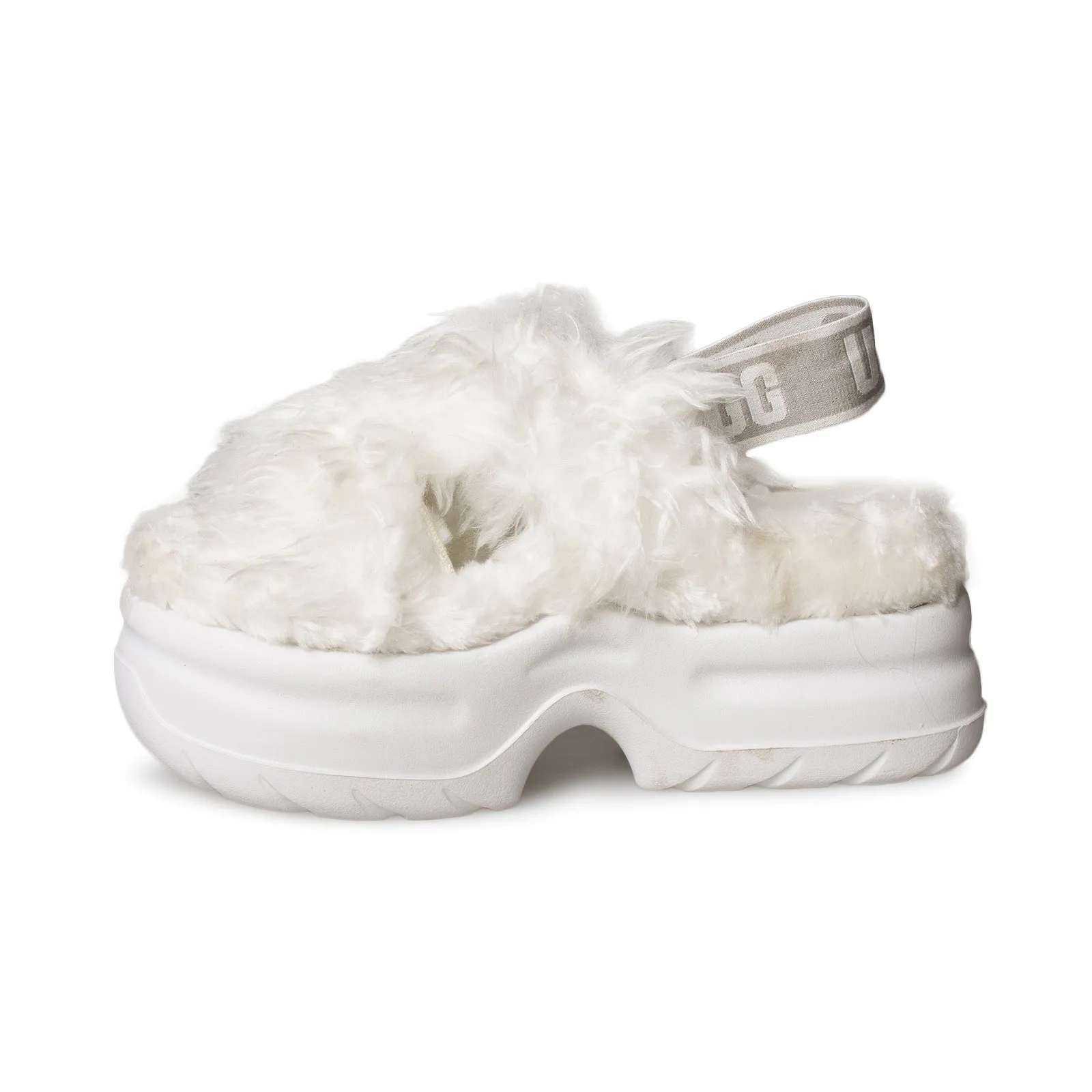 UGG Fluff Sugar Platform White Sandals - Women's