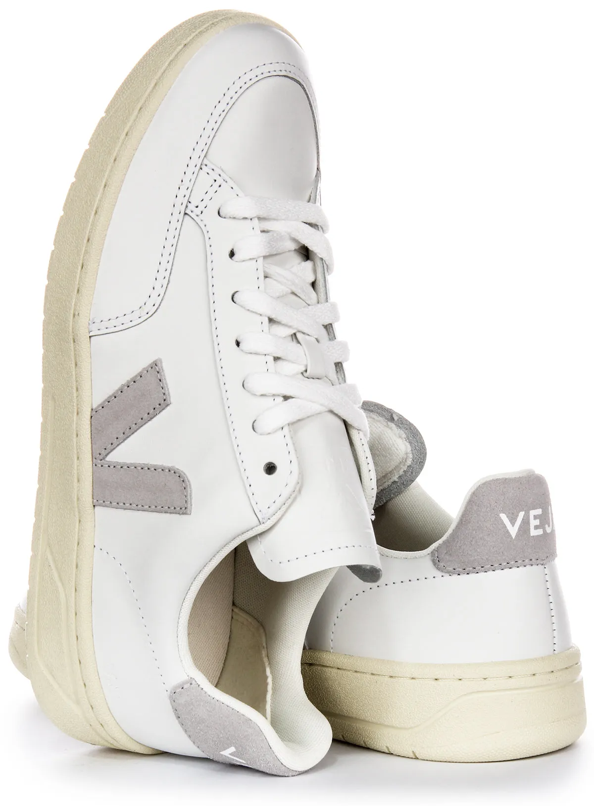 Veja V 12 Leather In Light Grey For Women