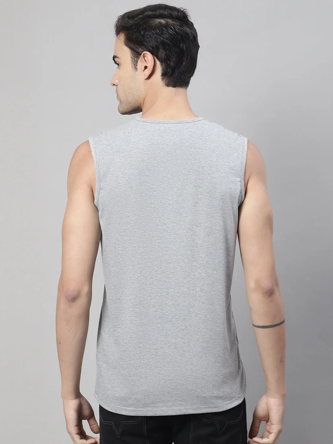 Vimal Jonney Regular Fit Cotton Solid Grey Melange Gym Vest for Men